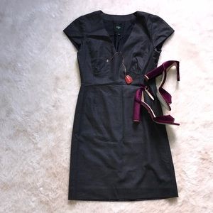 J Crew Suiting Charcoal Cap Sleeve V-Neck Dress